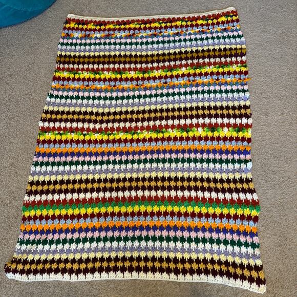 Vintage Crochet Afghan Striped Multicolor Blanket - Picture 1 of 4